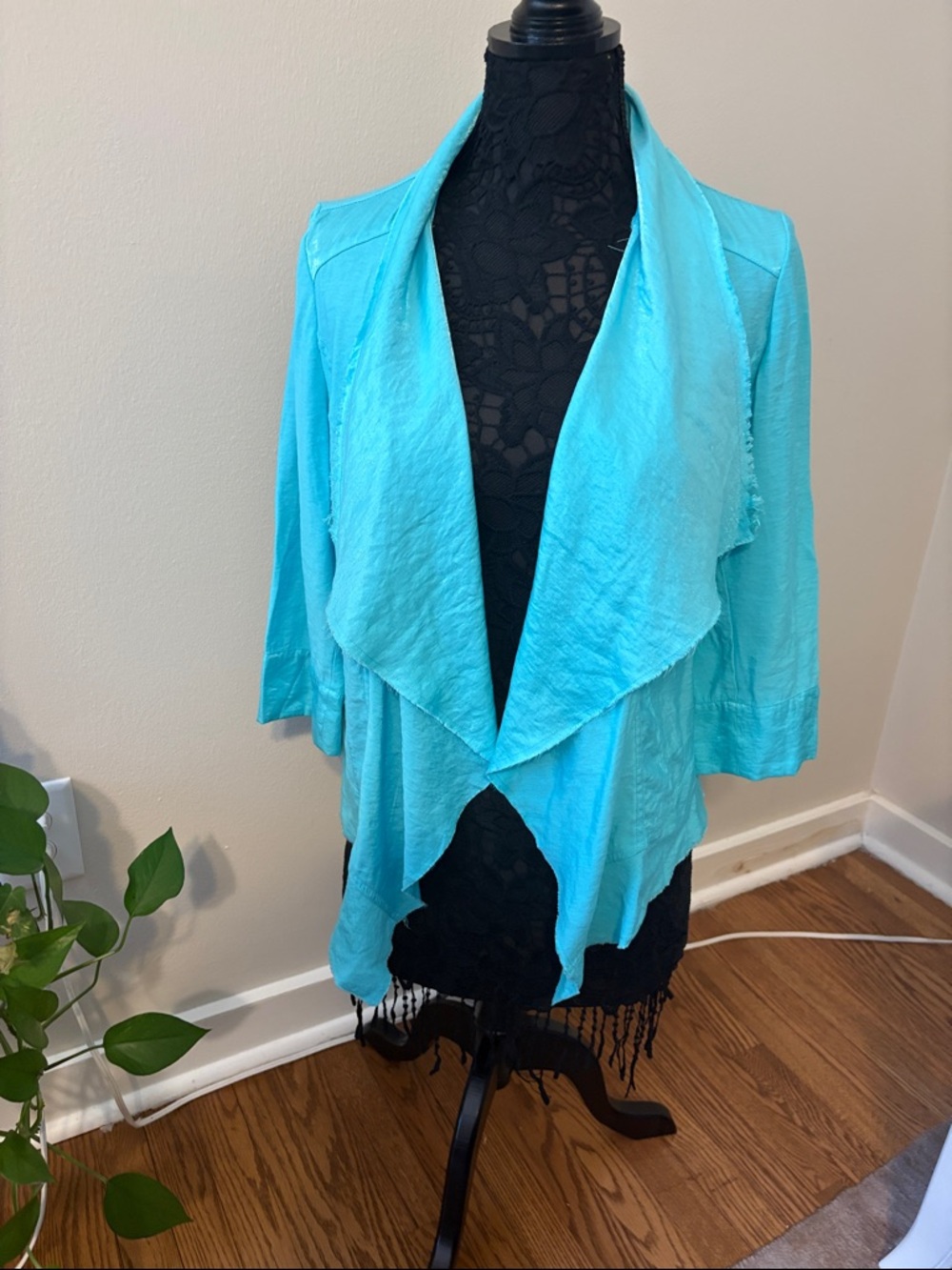 Chico's Turquoise Draped Open Front Jacket